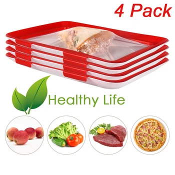 

4 Pc Creative Food Preservation Tray Elastic Film Stackable Food Reusable Plastic Storage Tray Keeps Food Fresh Kitchen Tools