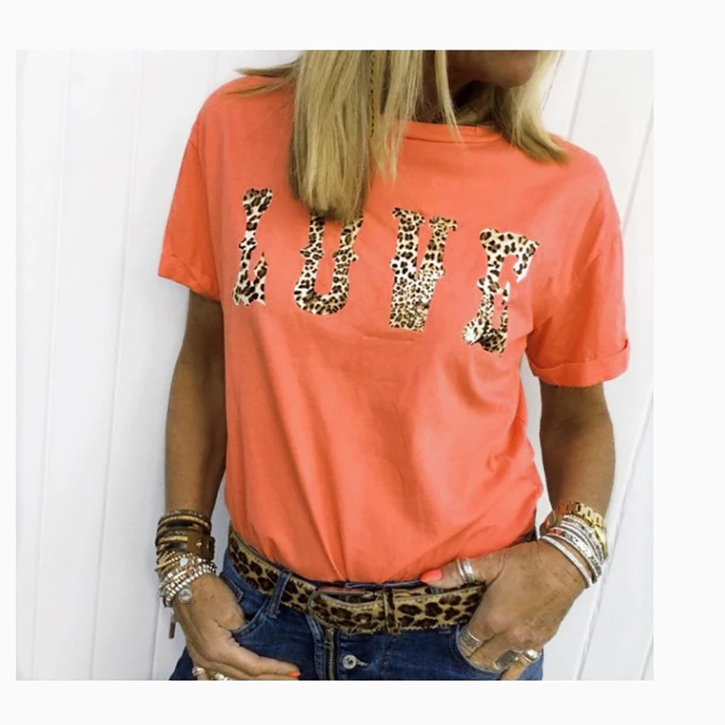 

5 Color Explosion Models Short Sleeve Personality Leopard Letter Print Summer T Shirt 2019 O-Neck Casual T-Shirt Women Clothing