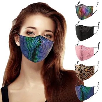 

5pc Women Sequins Cotton Mask Reusable Breathable Masque En Tissu Lavable Festival Mask Earloop Mascarilla Con Diseno Mascherine
