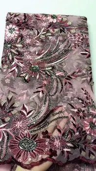 

New Design 5yards African Lace Fabric High Quality purple French Fabric sequins Nigerian Swiss Lace Fabrics For Dress FJU28