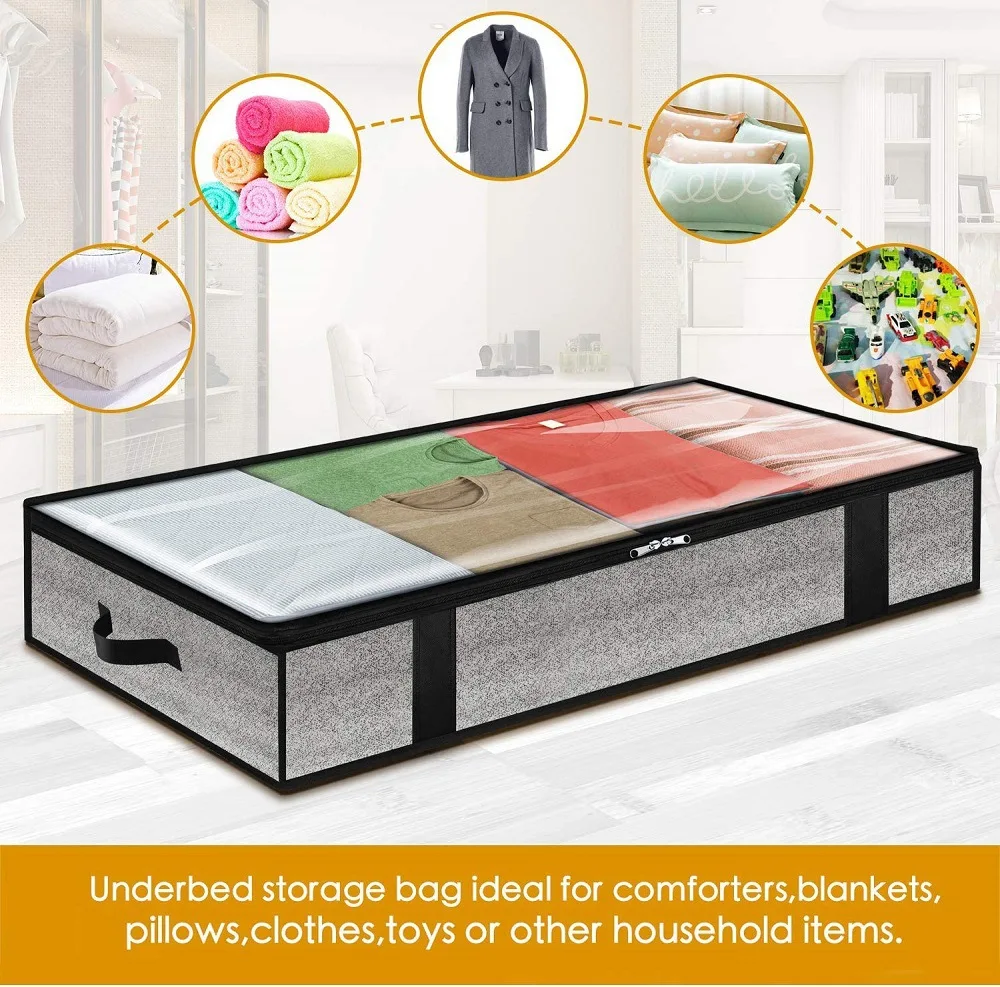 Foldable Underbed Storage Containers-2 Pack Under Bed Storage Bag for Clothes Comforters Bedroom Blankets Bag Organizer