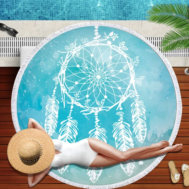 

Round Beach Towel Europe And America Dreamcatcher Beach Towel Ultrafine Fiber Belt Tassels Digital Printing Customizable Loge