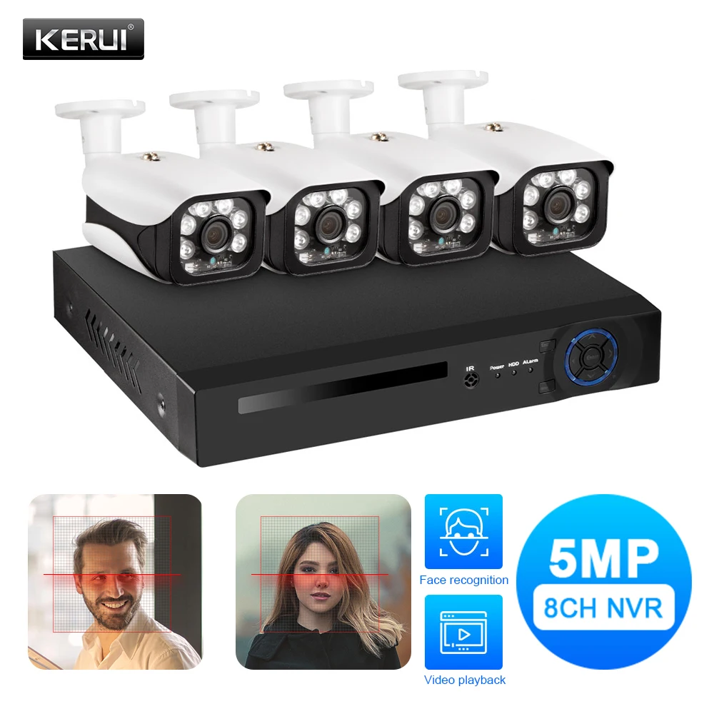 

KERUI HD 5MP POE NVR Kit 4CH CCTV Camera System WIFI Outdoor IP Camera Home Security Alarm NVR Kit Night Vision POE Surveillance