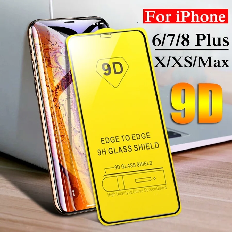 9D Tempered Glass Film for iphone 7 11 Pro Max X XR XS MAX 7 8 6 6s
plus 5 5S SE 5C 9H hardness HD Full cover screen protector