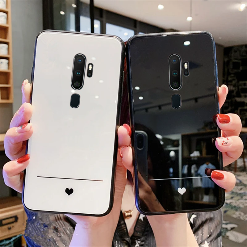 

For oppo reno 2 10x zoom k1 k3 realme X Lite Case Simple Slim Heart Hard glass soft Silicone Cover For OPPO reno z realme 3 Pro