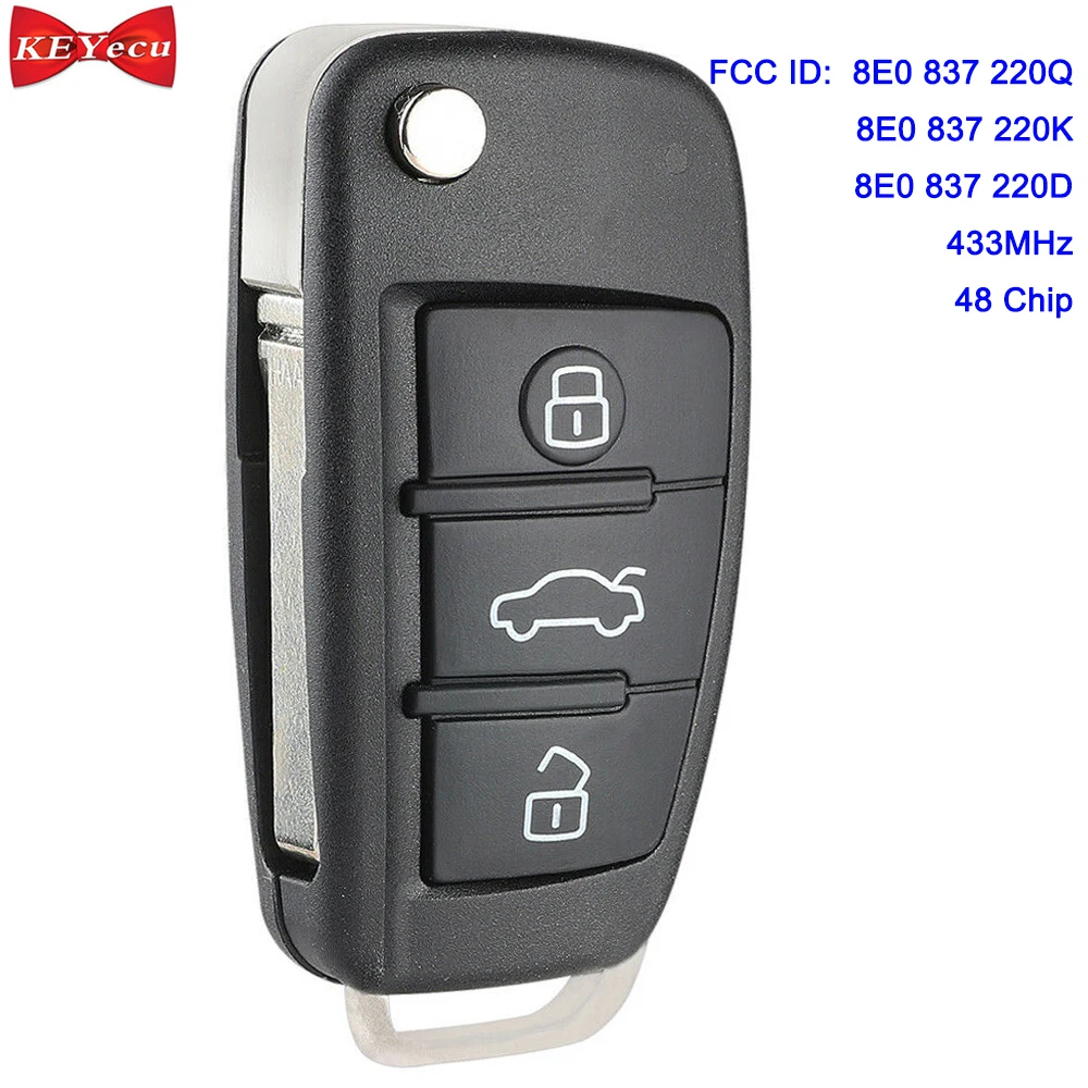 KEYECU для Audi A4 S4 Cabrio Quattro RS4 Avant дистанционный брелок 433 МГц 48 чип FCC ID: 8E0 837 220Q 220K 220D|key 3