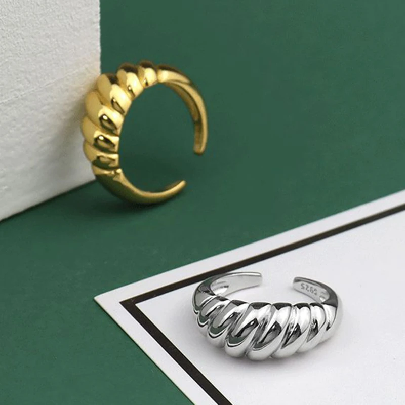 Silver Ring Oblique Thread French Ring Women Simple Opening Jewelry Prevent Allergy