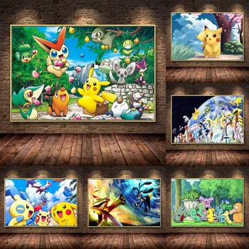 

Cartoon Poster Pikachu Picture Oil Painting Canvas Poster Print Cuadros Wall Picture For Living Room Bedroom Kid Room Decoration