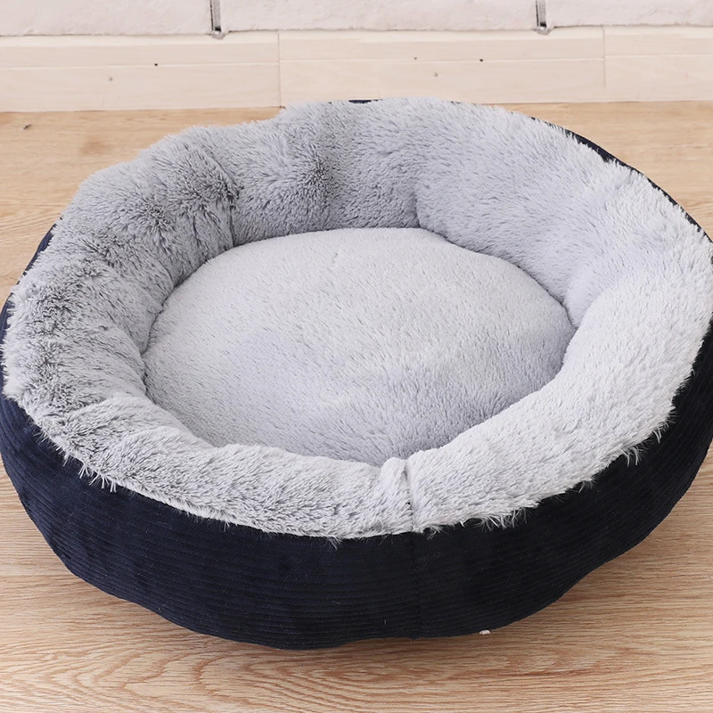 Зимние теплые круглые домашние гнезда для собак кошка кровать вельвет PV плюшевые дышащие Ручная стирка подходит для маленьких средних собак и кошек - Цвет: Blue