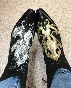 

2020 Men's New Fashion Pu Leather Cowboy Boots Med Heel Motorcycle Boots Casual High Quality Mens Boots Zapatillas Hombre 4M659