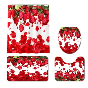 

Rose Petal Blinds Shower Curtain Sets,Toilet Lid Cover and Bath Mat with Non-Slip Rugs, Polyester Durable Waterproof Shower Curt