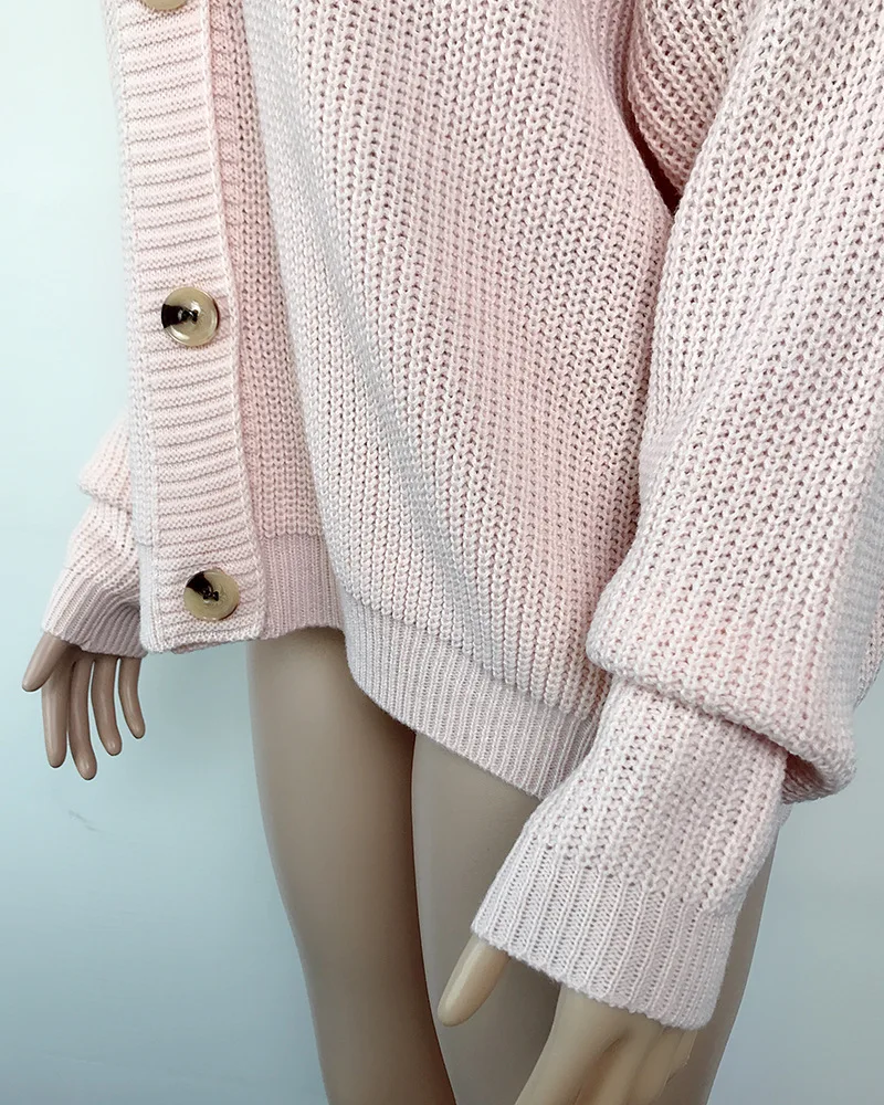 ArtSu Autumn Winter Single Breasted Sweaters Women Loose Pink Sweaters Outwear Knitwear Cardigans Long Sleeve Sweater ASSW60319