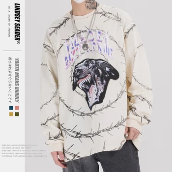 

Lindsey Seader Fierce Dog Iron Net Distressed Long Sleeve Tees Shirts 2020 Men Hip Hop Hipster Casual Streetwear Tshirts Tops