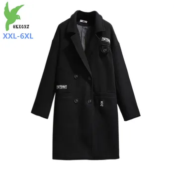 

Women super oversize XXL-6XL woolen coat autumn winter Korean Medium length black woolen Blended jackets female Plus size G787