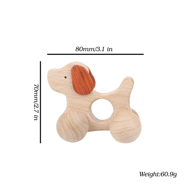 1PCS Baby Toys Wooden Car Cartoon Animals Shape Food Grade BPA Free Newborn Montessori Handmade Rattles Newborn Teether Toy Gift 4
