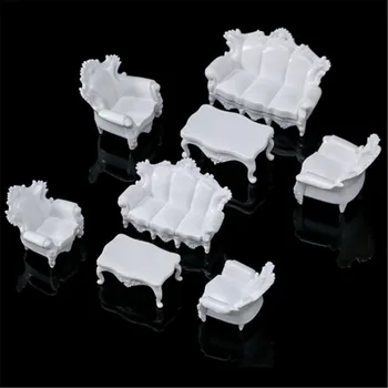 

White 1/25 Dollhouse Miniature Living Room Antique Sofa Set Tea Table Model for Kids Gift Classic Toy