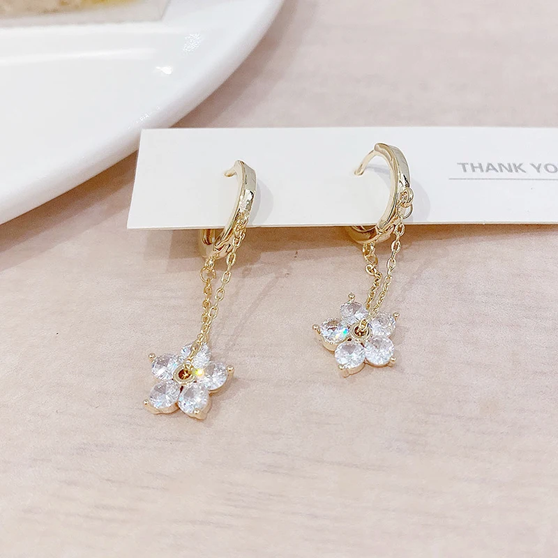 Hot Sale Super Shining Transparent Cubic Crystal CZ Flower Earring for Women AAA Bling Zirconia Drop Shipping Accessories Gfit