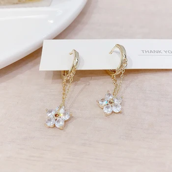 Hot Sale Super Shining Transparent Cubic Crystal CZ Flower Earring for Women AAA Bling Zirconia Drop Shipping Accessories Gfit