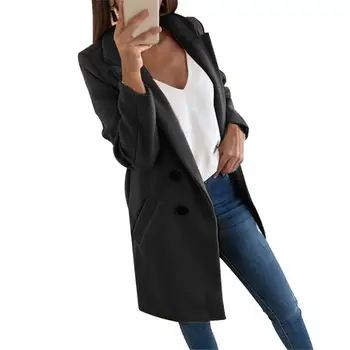 

Women Woolen Coat Solid Color Lapel Long Sleeve Button Coat Casual Tops JL