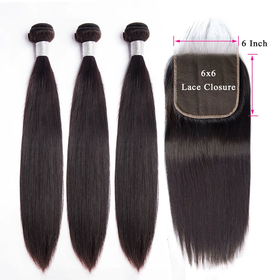 6x6 Lace Closure With Straight Hair Bundles Peruvian Hair Bundles