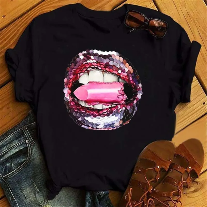 Fashion Lips Print Women T Shirt Casual Short Sleeve O Neck Loose Women Tshirt Ladies Tee Shirt Tops Clothes Camisetas Mujer 5