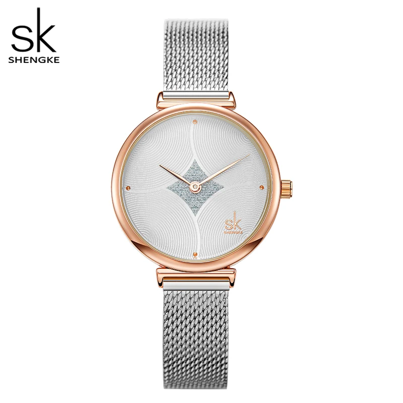 Women Watch Grace Silver Quartz-Movement Shengke Relogio 32-Mm Mesh-Band Dial Feminino
