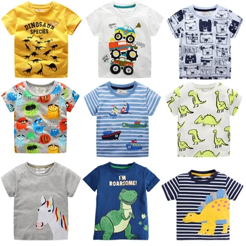 

ZSIIBO Cartoon Baby Boys Dinosaur Car T Shirt Autumn Summer Infant Kids Boys Girls Letter T-Shirts Clothes Cotton Toddler Tops