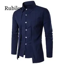 Rubilove поддельные 2 шт мужские рубашки Брендовые мужские рубашки с длинным рукавом Повседневные однотонные облегающие черные мужские рубашки размера плюс