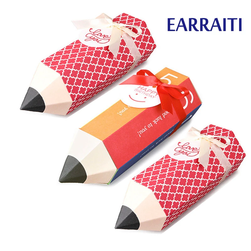 

50PCS Paper Gift Box For Wedding Party Kid Birthday Pencil Shape Candy Box Packaging Decoration Castle Pumpkin Halloween Box