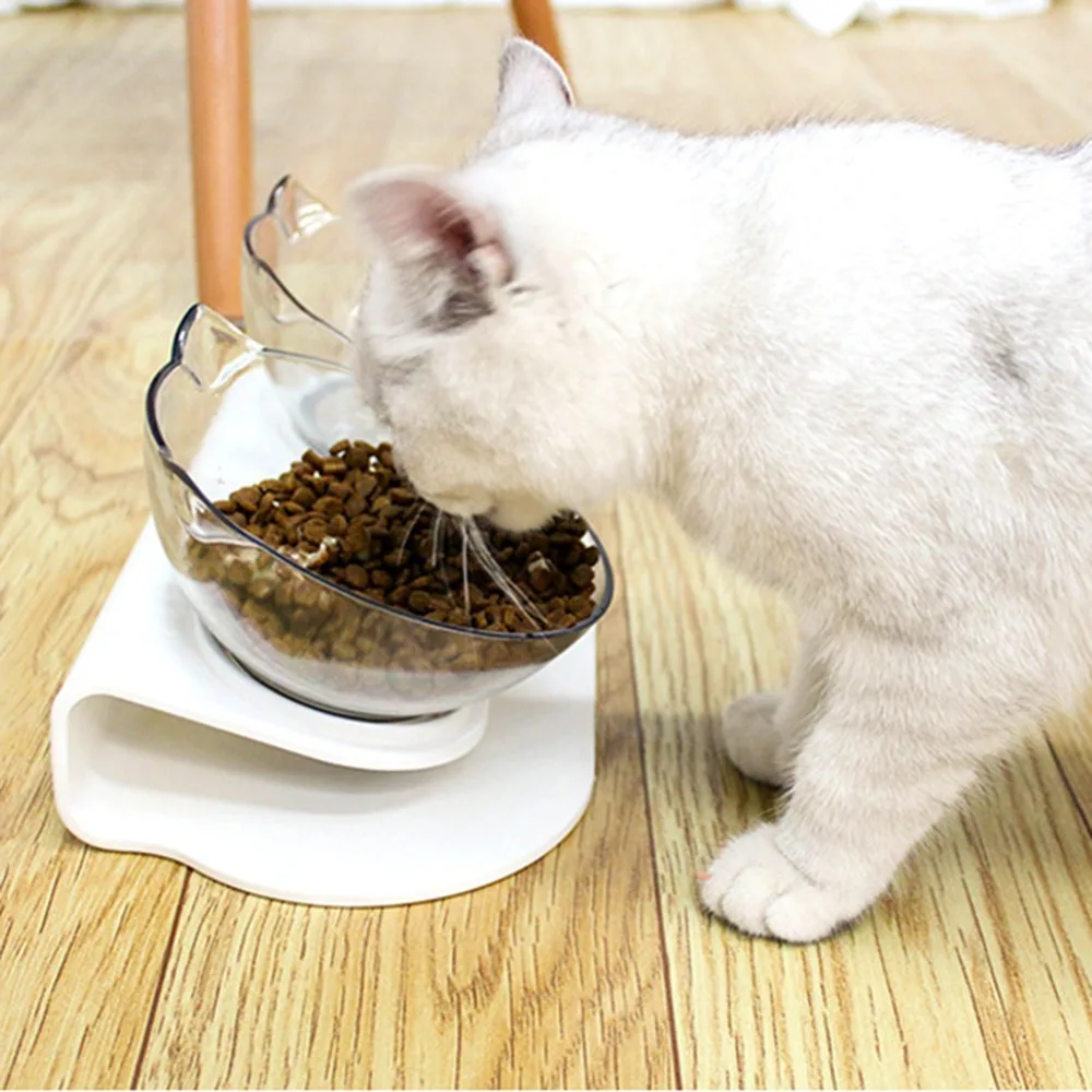 Нескользящие миски для кошек, двойные миски из прозрачного абс материала, приподнятые миски для еды для кошек, кормушки для собак, товары для домашних животных