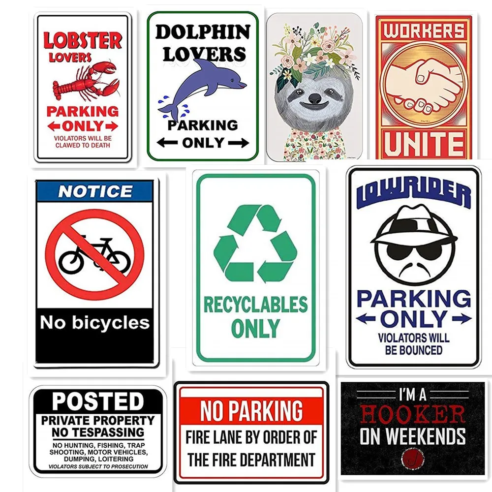 

Warning/Parking Only Modern Metal Plaque Tin Sign Wall Plate Decor For parking Area Bar Pub Club Man Cave Iron Painting 20x30cm