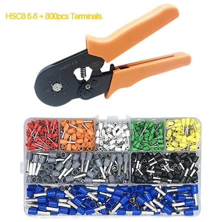 6-6 and 800 terminal HSC8 6-4/6-6 обжимные плоскогубцы для 800 шт. трубчатые клеммы обжимные провода диапазон 0,25-6 мм2 AWG23-10 щипцы обжимной ручной инструмент krimptang - Цвет: 6-6 and 800 terminal