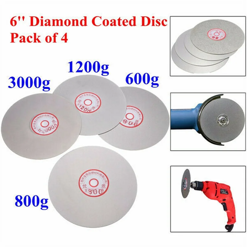 

4Pcs 6 Inch 600/800/1200/3000 Grit Flat Lap Wheel Lapping Grinding Disc for Grinding Pad Tool Power Tool Accessories