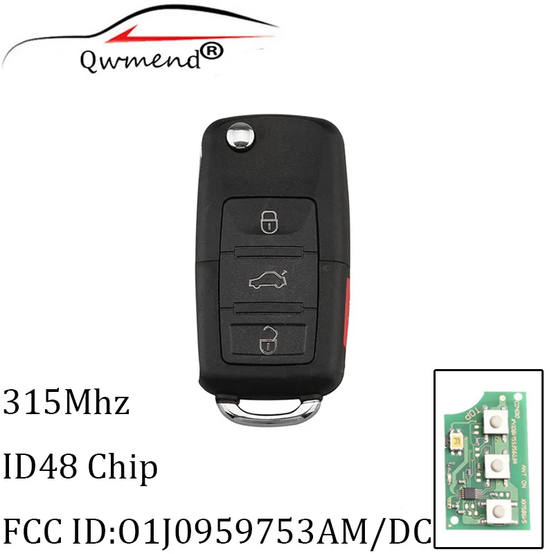 

Flip Key Car Remote Keyless Entry Transmitter Fob For VW Jetta Passat 2002-2005 HLO1J0959753AM 4Buttons 315Mhz HU66 blade ID48