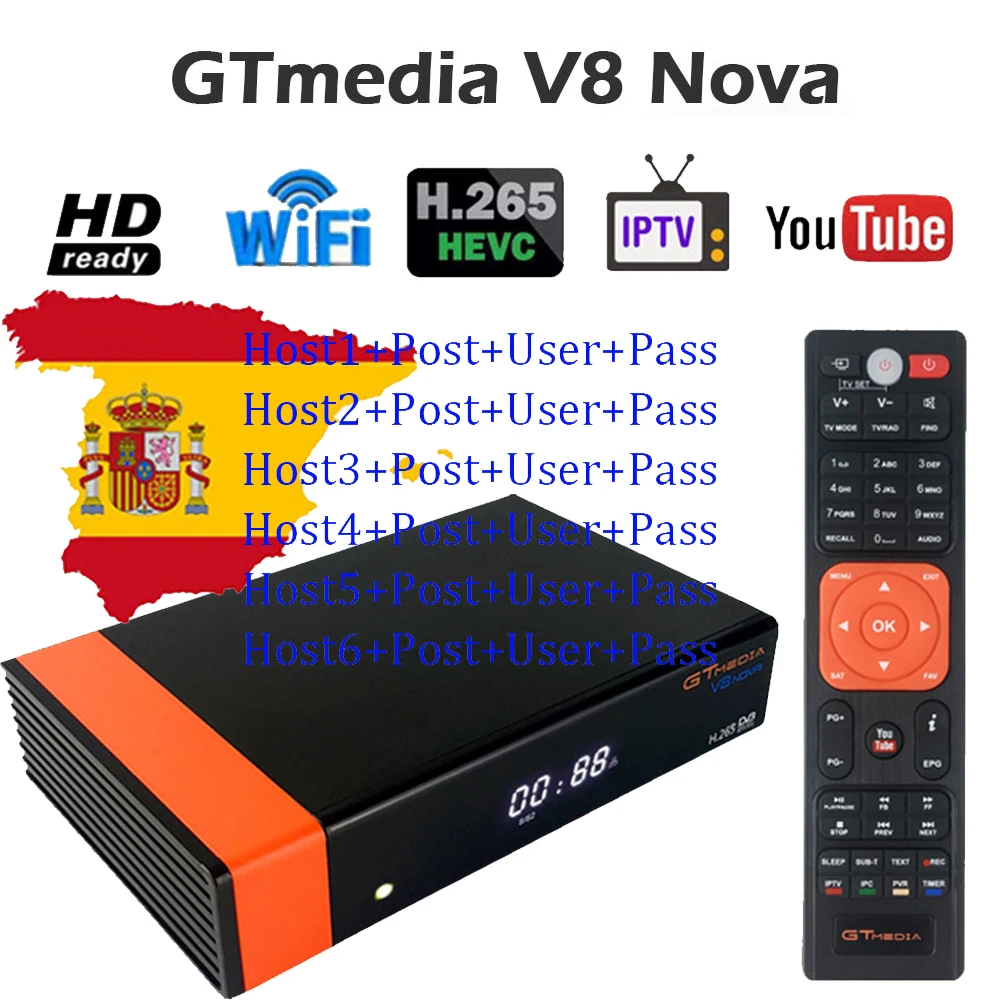 Full HD Gtmedia v8 nova DVB-S2 FTA спутниковый ресивер Freesat v8 с европейской 7 Cline на 2 года поддержка H.265 встроенный WiFi 5G