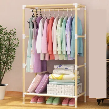 

Assembled solid wood simple wardrobe clothes hanging clothes no cloth cover locker pure wardrobe frame mini type