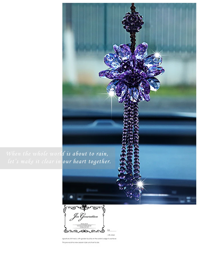 New car pendant crystal petals car-mounted decorative pendant rearview mirror female car decorative crystal ball white Pendant