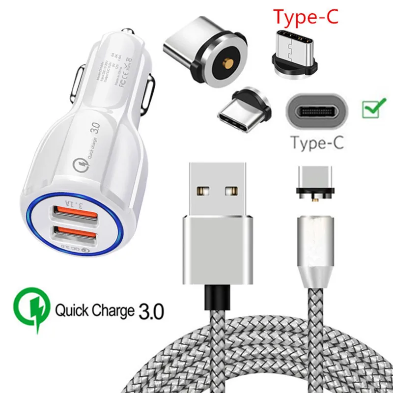 QC 3,0 USB быстрое автомобильное зарядное устройство магнитный кабель типа C для samsung galaxy C9 S8 S9 S10 A50 sony Xperia 10 XA1 Plus XA2 XZ3 L3 htc U11 - Тип штекера: charger and cable