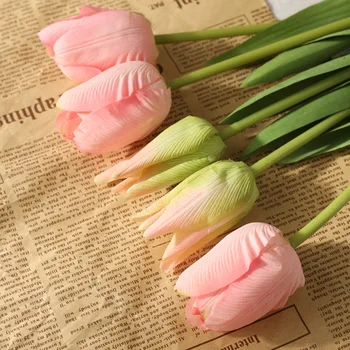 

Moisturizing 5 Heads Tulip Bouquet Silk Flower Decoration Home Faux Flowers Wedding Decor Fake Flower Wreath Photography Props