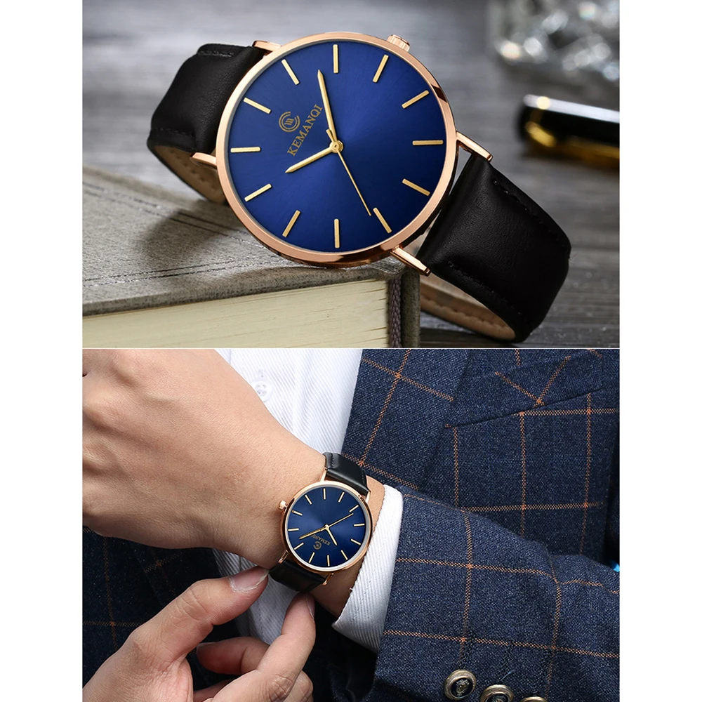 

Men's Fashion Leather Band Analog Quartz Round Wrist Watch Men's Business Watch