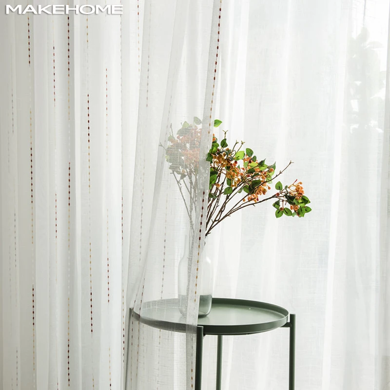 MAKEHOME красочные белые прозрачные тюлевые шторы для спальни гостиной чистые полосы вуаль оконные шторы для кухни на заказ