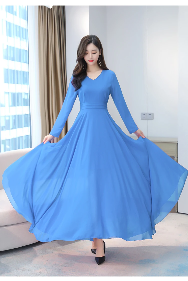 Autumn Winter Vintage Chiffon Boho Midi Dress 2020 4XL Plus Size Sexy Casual Maxi Dresses Women Party Long Sleeve Black Vestidos