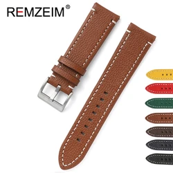 Premium Double - Sided Leather Watch Band Strap - Yellow, Red, Black Options - Quick Release Design - 24mm (Light brown)