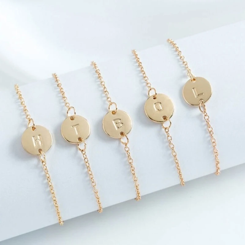 Stainless Steel A-Z 26 English Letter Bracelet Gold Silver Tone Adjustable Name Chain Link Bangle Pulseras Mujer Jewelry Fashion