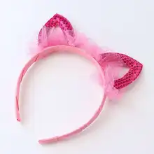 Стиль, Кружевная повязка на голову с кошачьими ушками, Детские аксессуары для волос, для девочек, принцесса, на день рождения для волос, повязка на голову с блестками