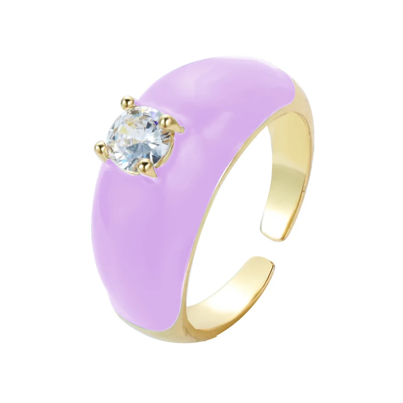 2021 INS Color Rainbow Fashion Rings For Women Finger Jewelry Clear CZ Colorful Neon Enamel Open Adjusted Dome Ring 