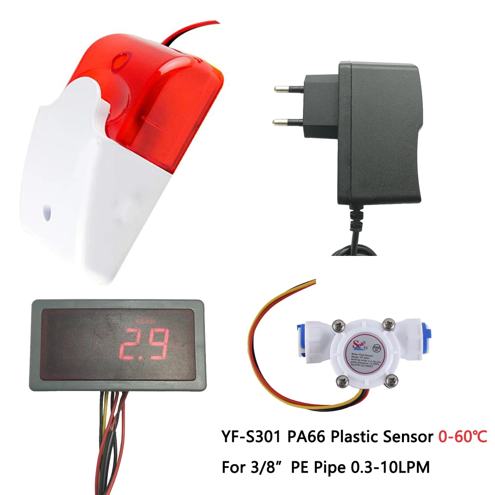 US308MT + YF S301 0.3 10L/min Flow Sensor For 3/8" PE Flow Meter