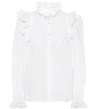 

New Linen Ruffled Blouses For Ladies Spring Loose White Long Sleeve Shirt Top
