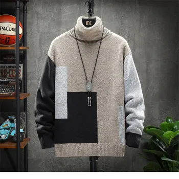 

2020 Turtleneck Sweater Men Wool Pullover Mens Sweaters Stripe Turtle Neck Male Jumper Casual Thermal High Quality knit Sweter