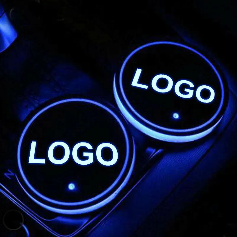 

2pc Luminous Car Logo Drink Coaster LED Cup Holder for Land Rover Maserati Fiat Ford Gmc Hyundai Jaguar Lancia Car Accessories